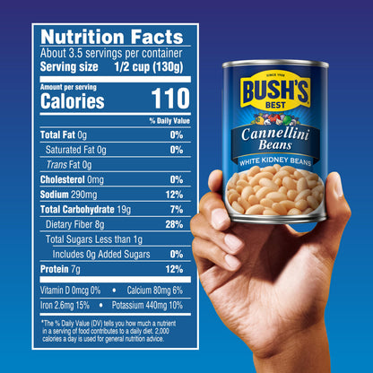 BUSH'S BEST 15.5 oz Canned Cannellini Beans, Source of Plant Based Protein and Fiber, Low Fat, Gluten Free, (Pack of 12)