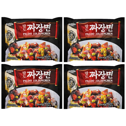 Paldo Fun & Yum Jjajangmen Instant Noodles, Pack of 4, Brothless Chajang Ramen with Savory & Sweet Black Bean Sauce, Oriental Style Korean Ramyun, Soupless K-Food, (Pack of 4)