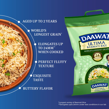 Daawat Ultima Basmati White Rice - Authentic Extra Long Grain Basmati Rice - 10 lb Bag