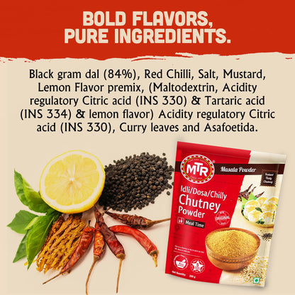 MTR Spiced Chutney Powder - Indian Spice Blend with Black gram dal, Red Chilli, Curry Leaves, Mustard, and Asafoetida - Instant and Easy to use - Ideal for Meal Time - 200g