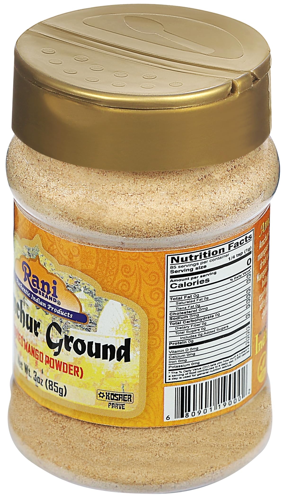 Rani Amchur (Mango) Ground Powder Spice 3oz (85g) PET Jar ~ All Natural, Indian Origin | No Color | Gluten Friendly | Vegan | NON-GMO | Kosher | No Salt or fillers
