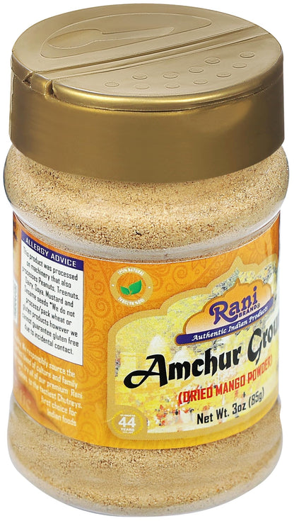 Rani Amchur (Mango) Ground Powder Spice 3oz (85g) PET Jar ~ All Natural, Indian Origin | No Color | Gluten Friendly | Vegan | NON-GMO | Kosher | No Salt or fillers