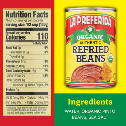 La Preferida Organic Refried Beans, 15 Ounce (Pack of 12)