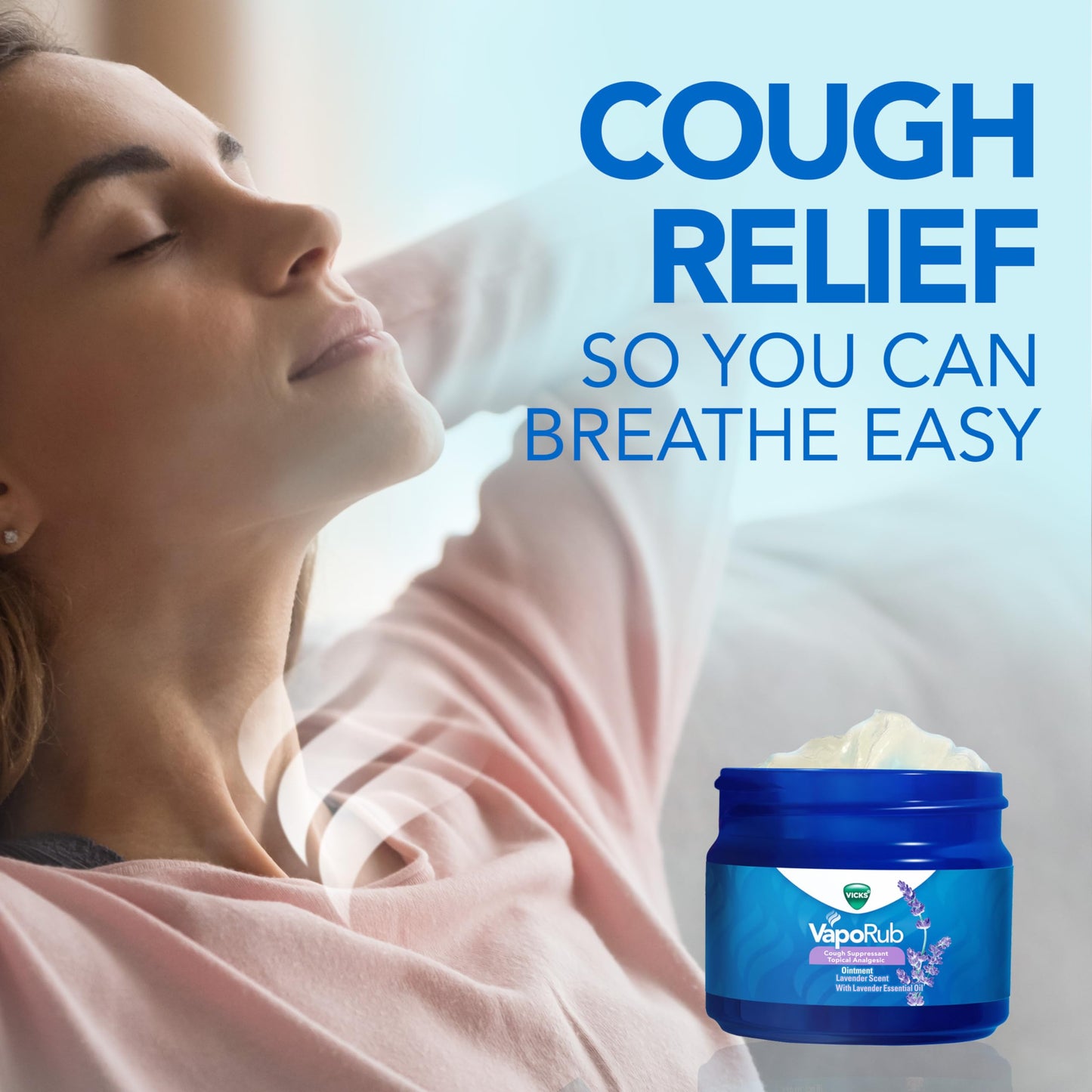 Vicks VapoRub, Lavender Scent, Cough Suppressant, Topical Chest Rub & Analgesic Ointment, Medicated Vicks Vapors, Relief from Cough Due to Cold, Aches & Pains, 1.76oz