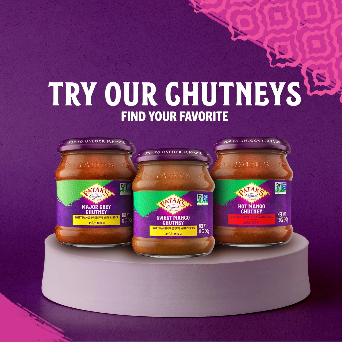 Patak’s Hot Mango Chutney - Sweet & Spicy Mango Chutney with Paprika & Red Chile - Vegan & Gluten-Free - Perfect for Meats, Cheese Platters & Veggie Dips - 12 oz (Pack of 1)