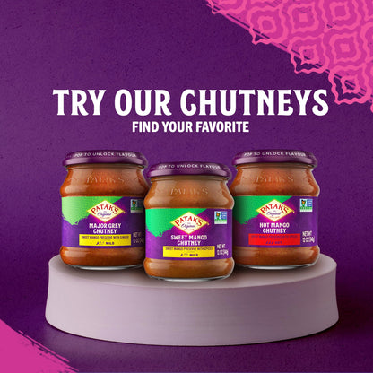 Patak’s Hot Mango Chutney - Sweet & Spicy Mango Chutney with Paprika & Red Chile - Vegan & Gluten-Free - Perfect for Meats, Cheese Platters & Veggie Dips - 12 oz (Pack of 1)