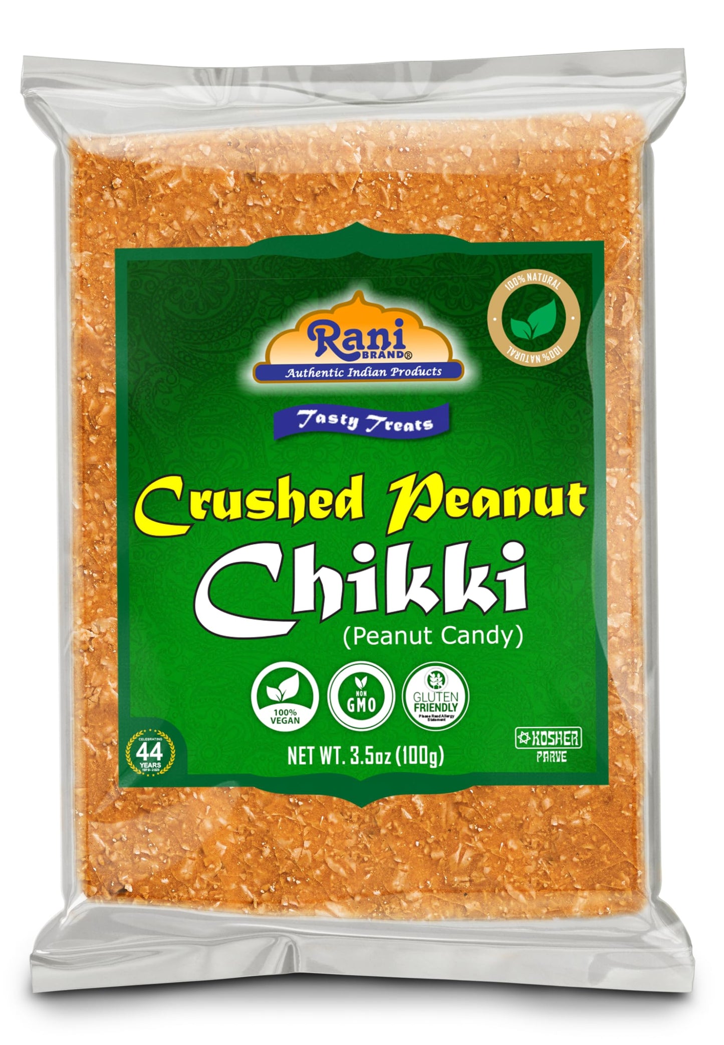 Rani Crushed Peanut Chikki (Brittle Candy) 3.5oz (100g) x Pack of 2 ~ All Natural | Vegan | No colors | Gluten Friendly | Kosher | Indian Origin