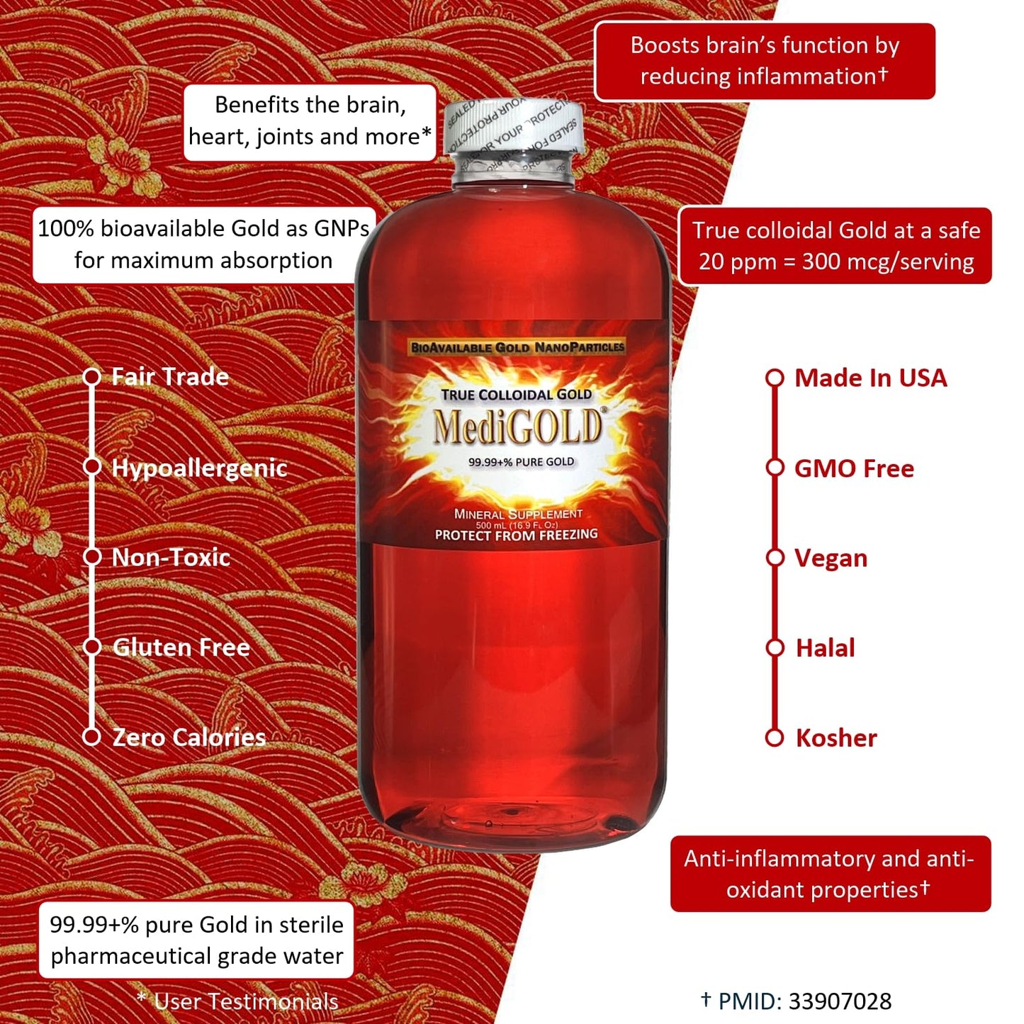 MediGOLD® True Colloidal Gold AuNP Nutritional Supplement - 500 mL in Clear Plastic Bottle