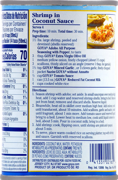 Goya Foods Coconut Milk, Reduced Fat, 13.5 Fl Oz (Pack of 24)