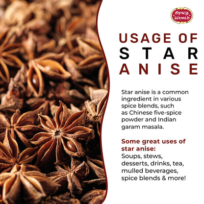 Star Anise Whole Pods 6 Oz Bag -Premium Quality, Vegan, All Natural, Dried, Great for Baking & Tea by Spicy World