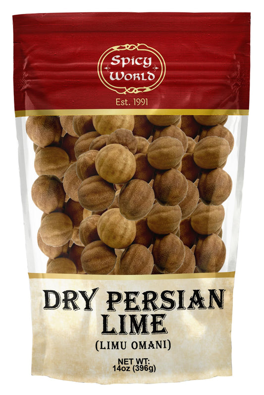 Spicy World Dried Persian Limes (Lime Omani) 14 Ounce Bag - Approx 50-60 Count! - Limu Omani Dried Whole Lime