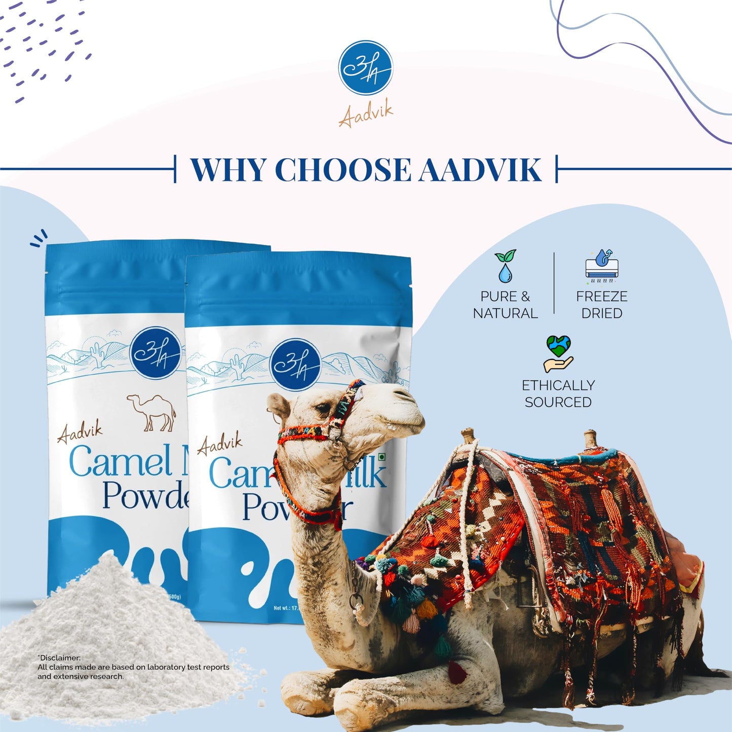 Aadvik Camel Milk Powder | Rich in Calcium for Strong Bones & Reduce the Risk of Osteoporosis | Source of Omega-3 Fatty Acids for Overall Health | Pure, Natural & Freeze-Dried 17.62 Oz