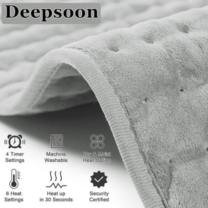 Deepsoon Heating Pad,Electric Heating Pads for Back,Neck,Abdomen,Moist Heating Pad for Shoulder,Knee,Arms,Legs,Dry/Moist Heat & Auto Shut Off,Christmas Gifts for Men and Women,Light Gray,24x12 Inch