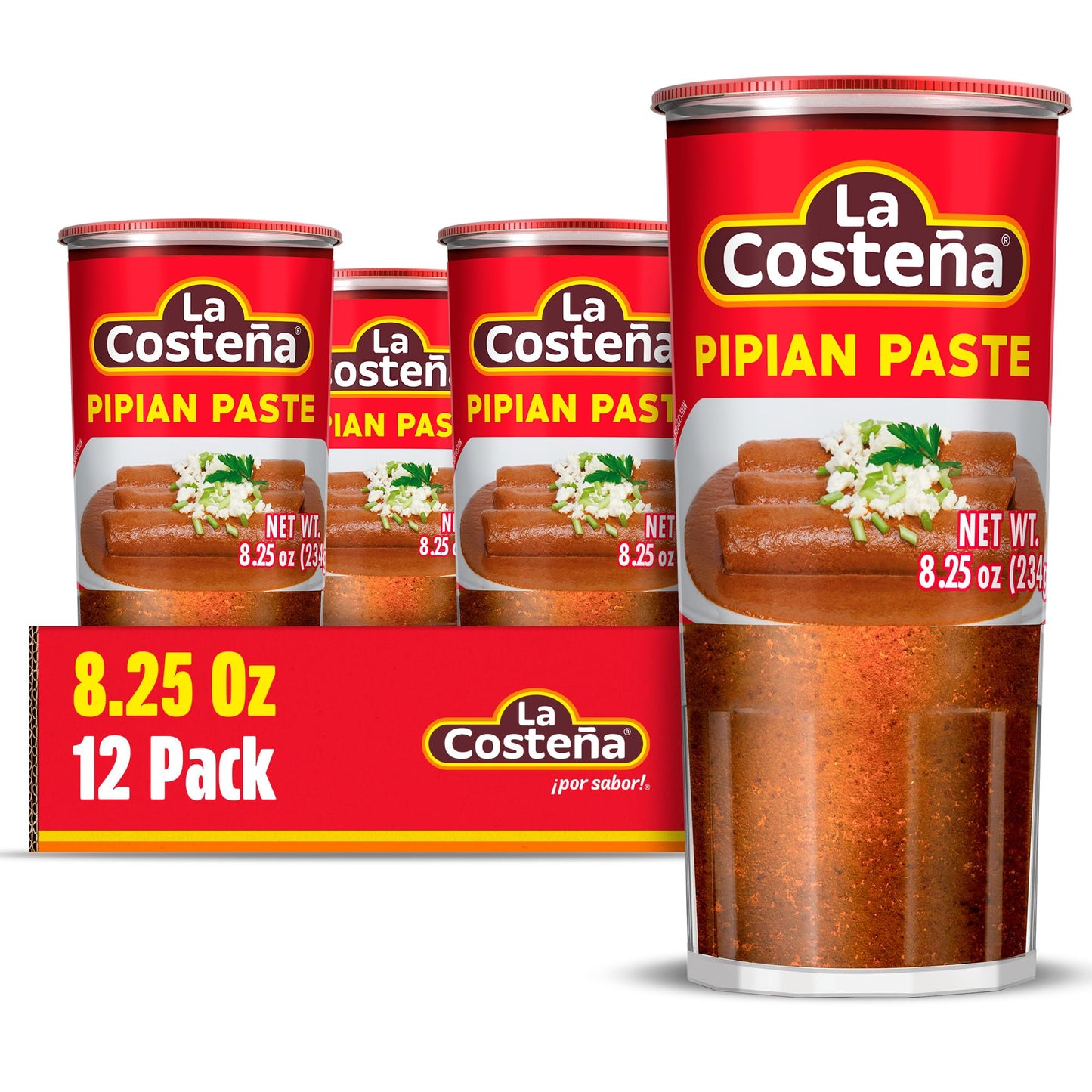 La Costeña Pipian Mole Sauce - Pipian Paste with Ancho Chiles & Pumpkin Seeds - Mexican Food, Enchilada Seasoning, Meat Marinade, Rice, Tamale, Taco, Burger, Comida Mexicana - 8.25oz, 12 Pack