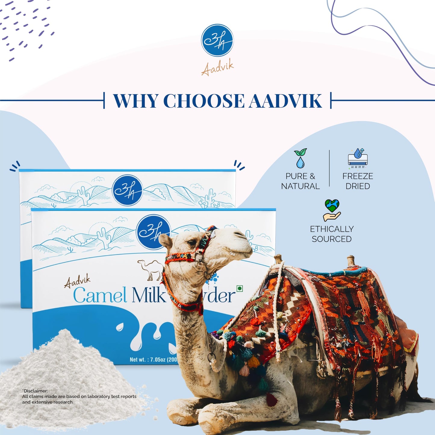 Aadvik Freeze Dried Camel Milk Powder | Pasture Grazed | Pure and Natural | Whole A-Grade Non GMO Shelf Stable Milk Powder 0.702 Oz x 10 Sachets | 7.2 Oz