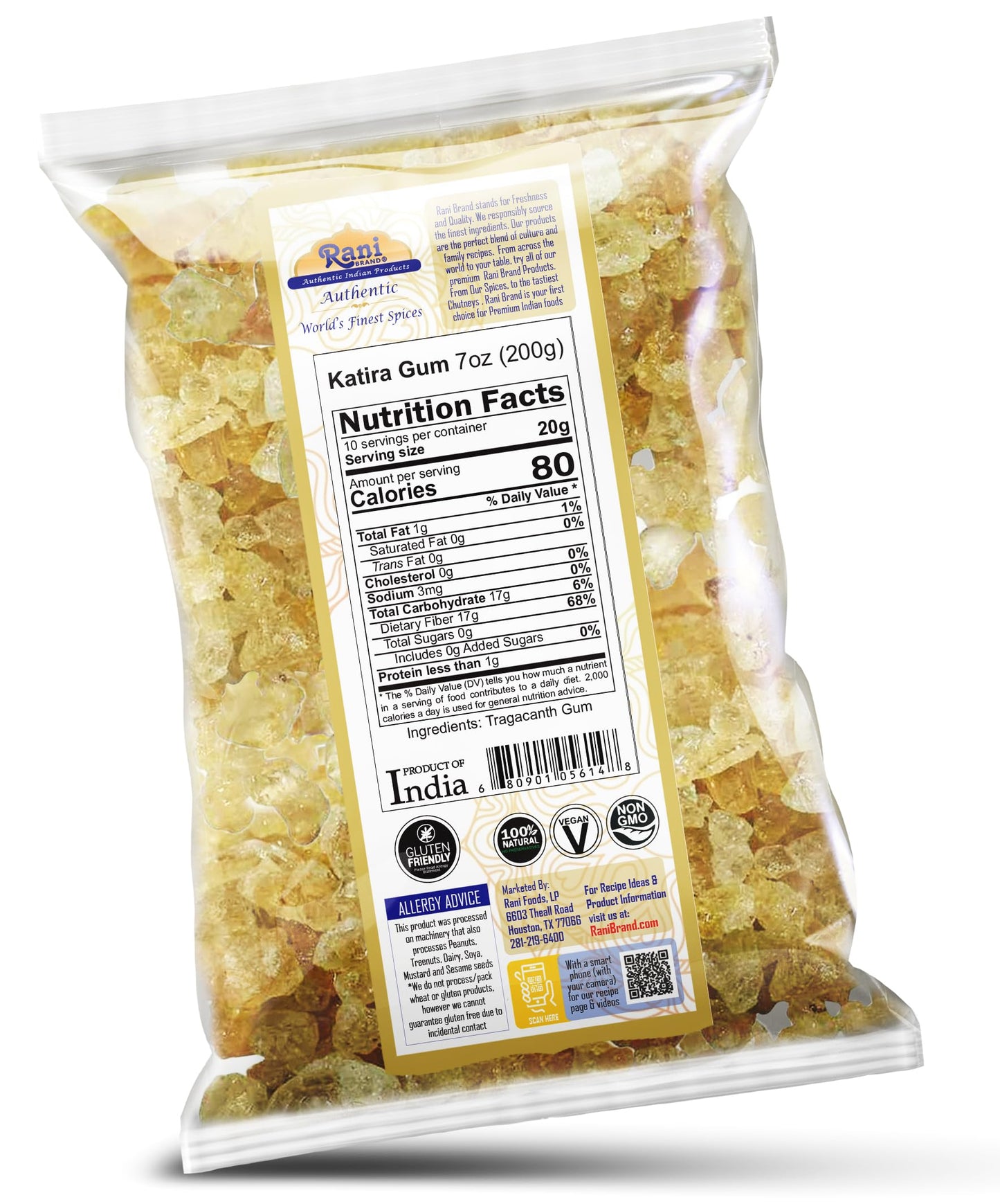 Rani Edible Gum Whole (Goonder Tragacanth Gum) 7oz (200g) ~ All Natural, Salt-Free | Vegan | No Colors | Gluten Friendly | NON-GMO | Kosher | Indian Origin