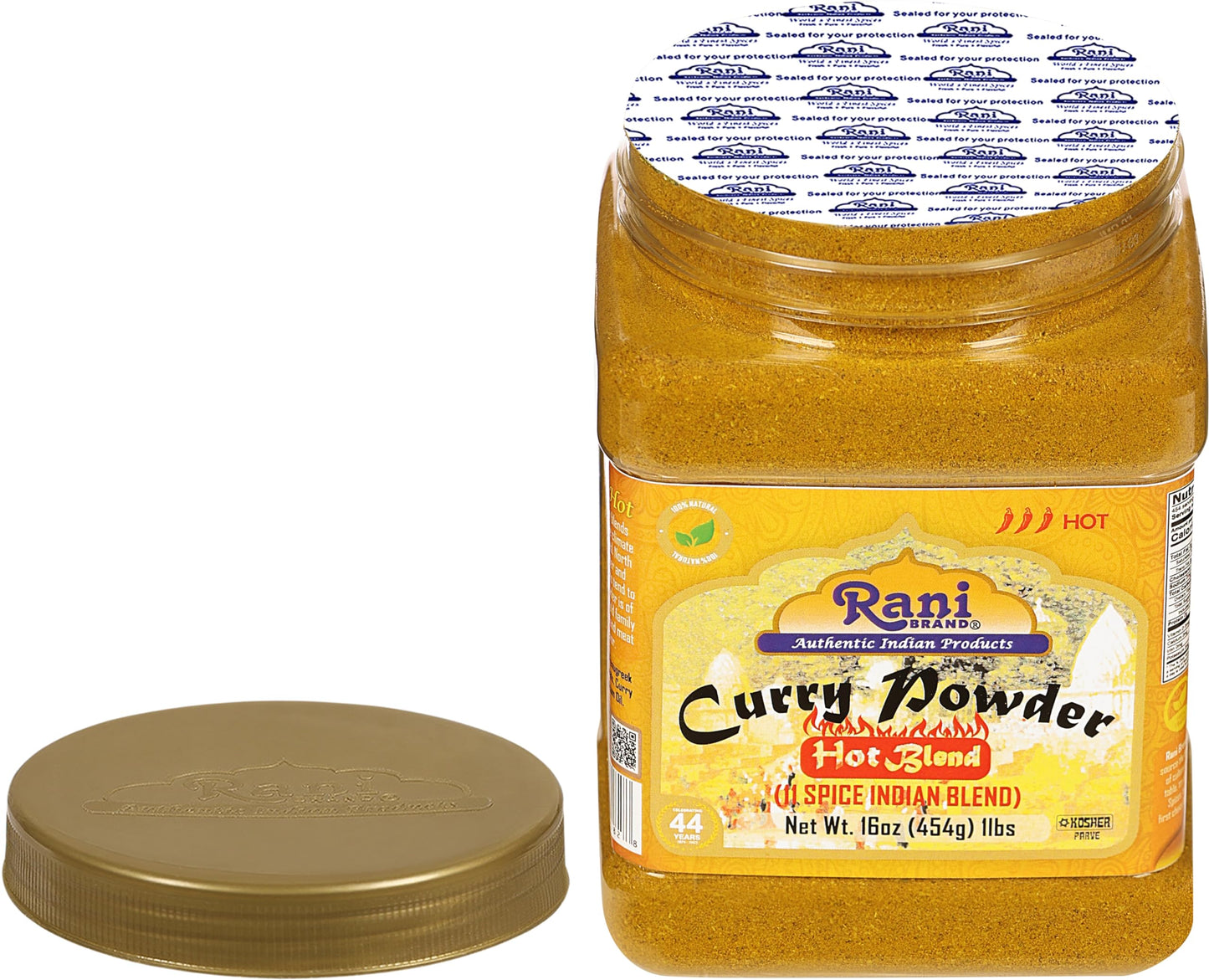 Rani Curry Powder Hot (11-Spice Authentic Indian Blend) 16oz (1lb) 454g PET Jar ~ All Natural | Salt-Free | Vegan | No Colors | Gluten Friendly | NON-GMO | Kosher | Indian Origin