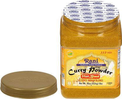 Rani Curry Powder Hot (11-Spice Authentic Indian Blend) 16oz (1lb) 454g PET Jar ~ All Natural | Salt-Free | Vegan | No Colors | Gluten Friendly | NON-GMO | Kosher | Indian Origin