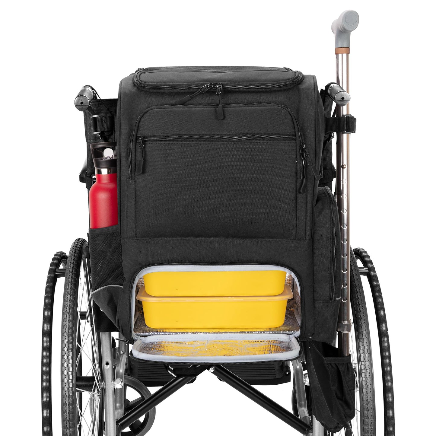 SAMDEW Wheelchair Backpack, Wheelchair Bag to Hang on Back, with Thermal Insulation Pockets for Medicine & Lunch Box, Functional Wheelchair Accessories with Crutches Pockets, Bag Only, Patented Design