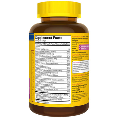 Nature Made Prenatal Vitamins for Women with Folic Acid + DHA, Prenatal Vitamin and Mineral Supplement for Daily Nutritional Support, 110 Softgels, 110 Day Supply