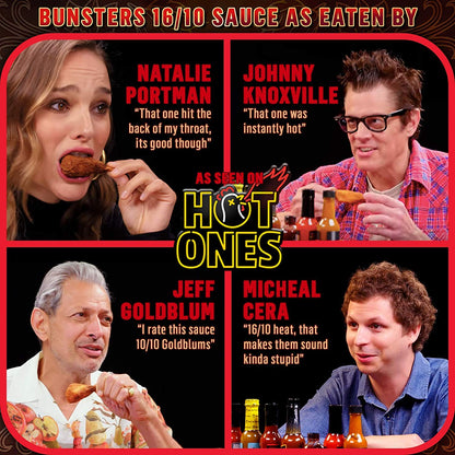 Bunsters Hot Ones Hot Sauce - Black Label 16/10 Heat Chili Pepper Sauce - Extreme Heat Around 99,000 on the Scoville Scale - Packed with Aussie Fruit and Veg