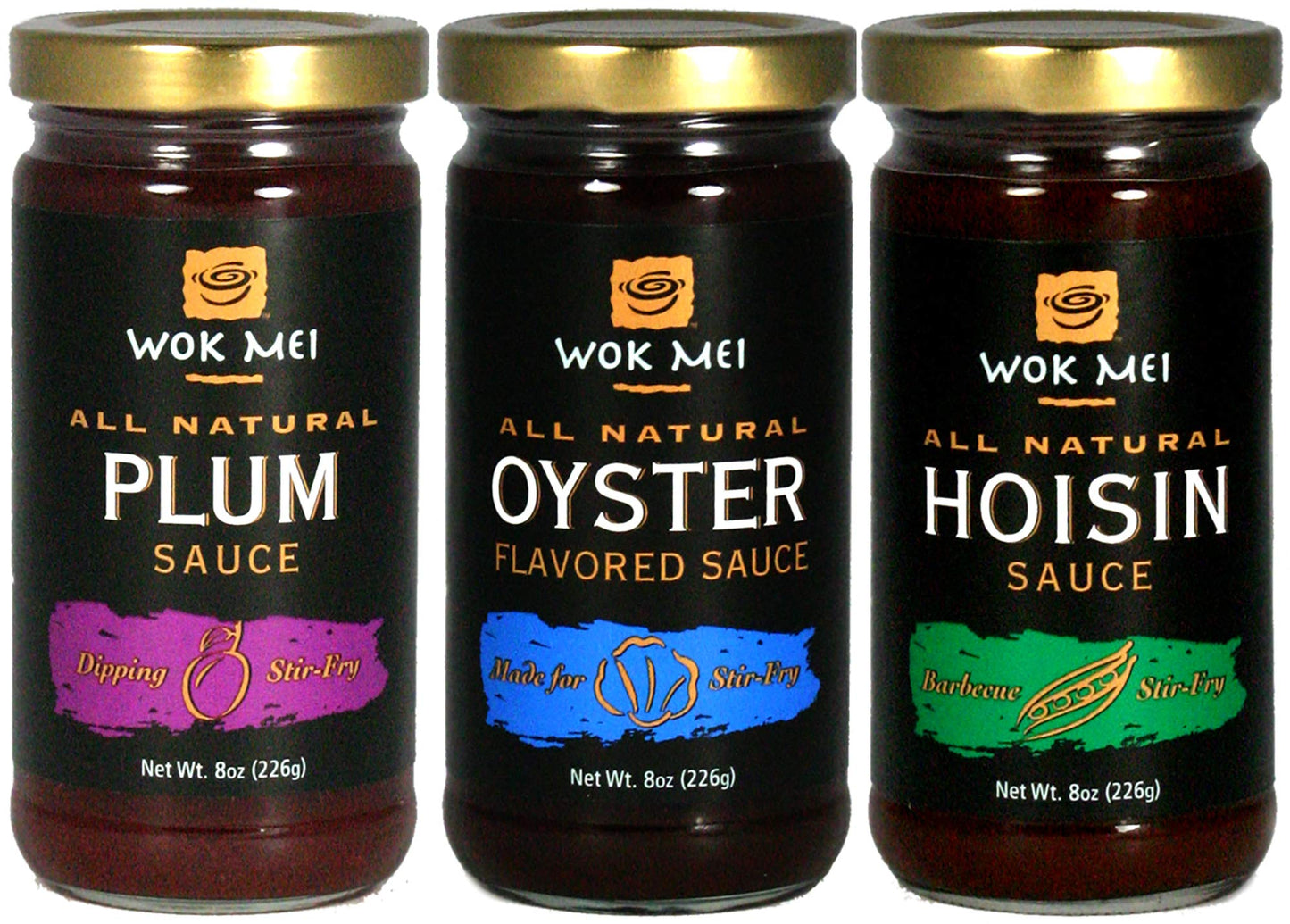 Wok Mei Variety Set of 3 - Oyster, Hoisin and Plum Sauce - 8oz Jars