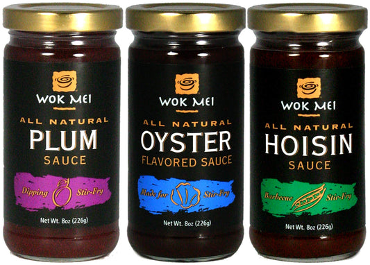 Wok Mei Variety Set of 3 - Oyster, Hoisin and Plum Sauce - 8oz Jars