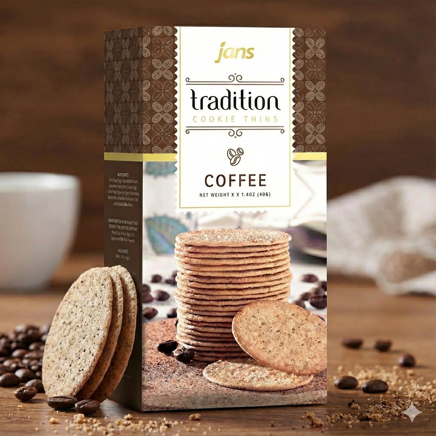 Jans Tradition Cookie Thins, Coffee Flavor Baked Crackers, 4.2 oz (Pack of 6)