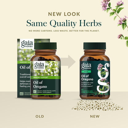 Gaia Herbs Oil of Oregano - Immune & Antioxidant Support Supplement - with Oregano Oil, Carvacrol & Thymol* - 60 Vegan Liquid Phyto-Caps (60 Servings)
