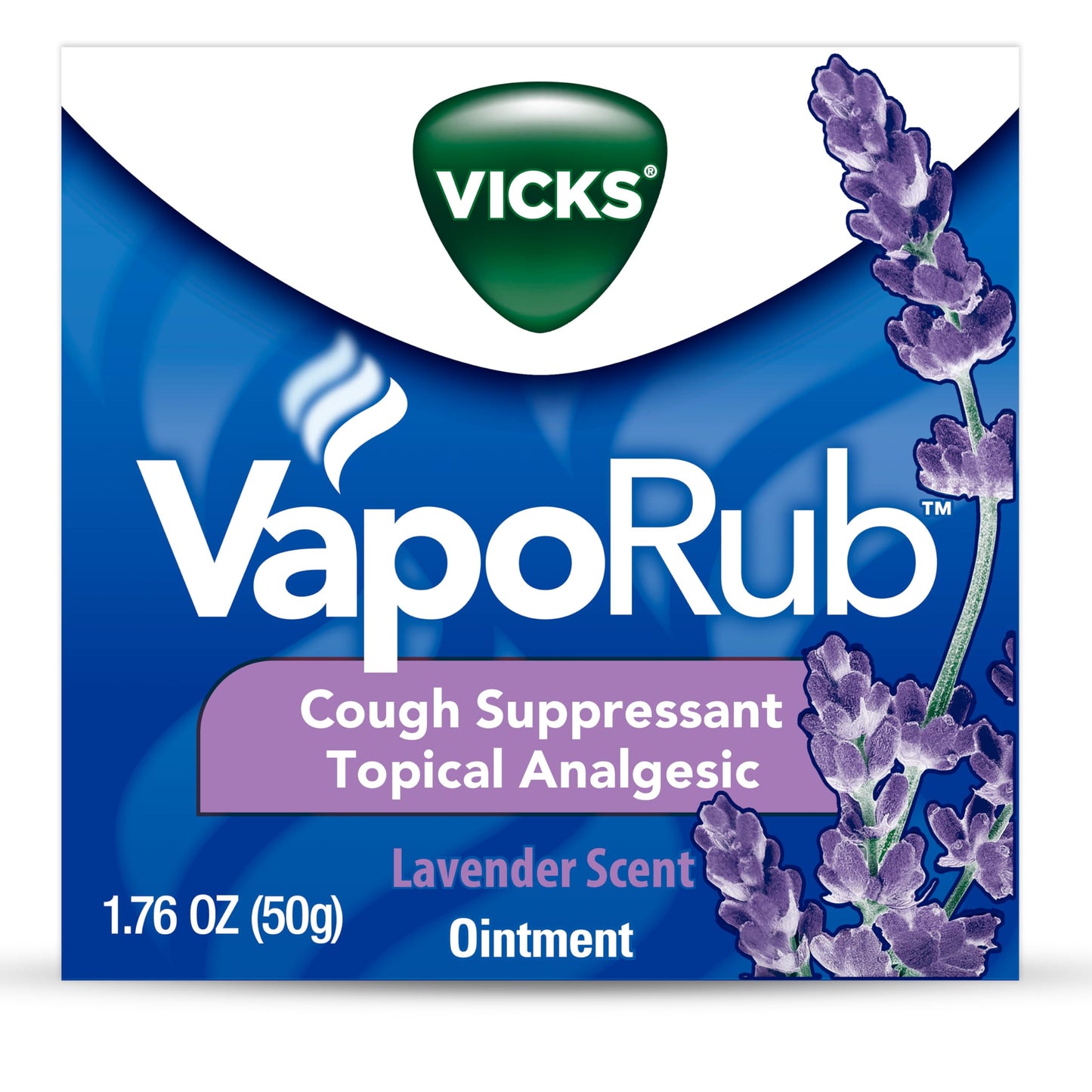 Vicks VapoRub, Lavender Scent, Cough Suppressant, Topical Chest Rub & Analgesic Ointment, Medicated Vicks Vapors, Relief from Cough Due to Cold, Aches & Pains, 1.76oz