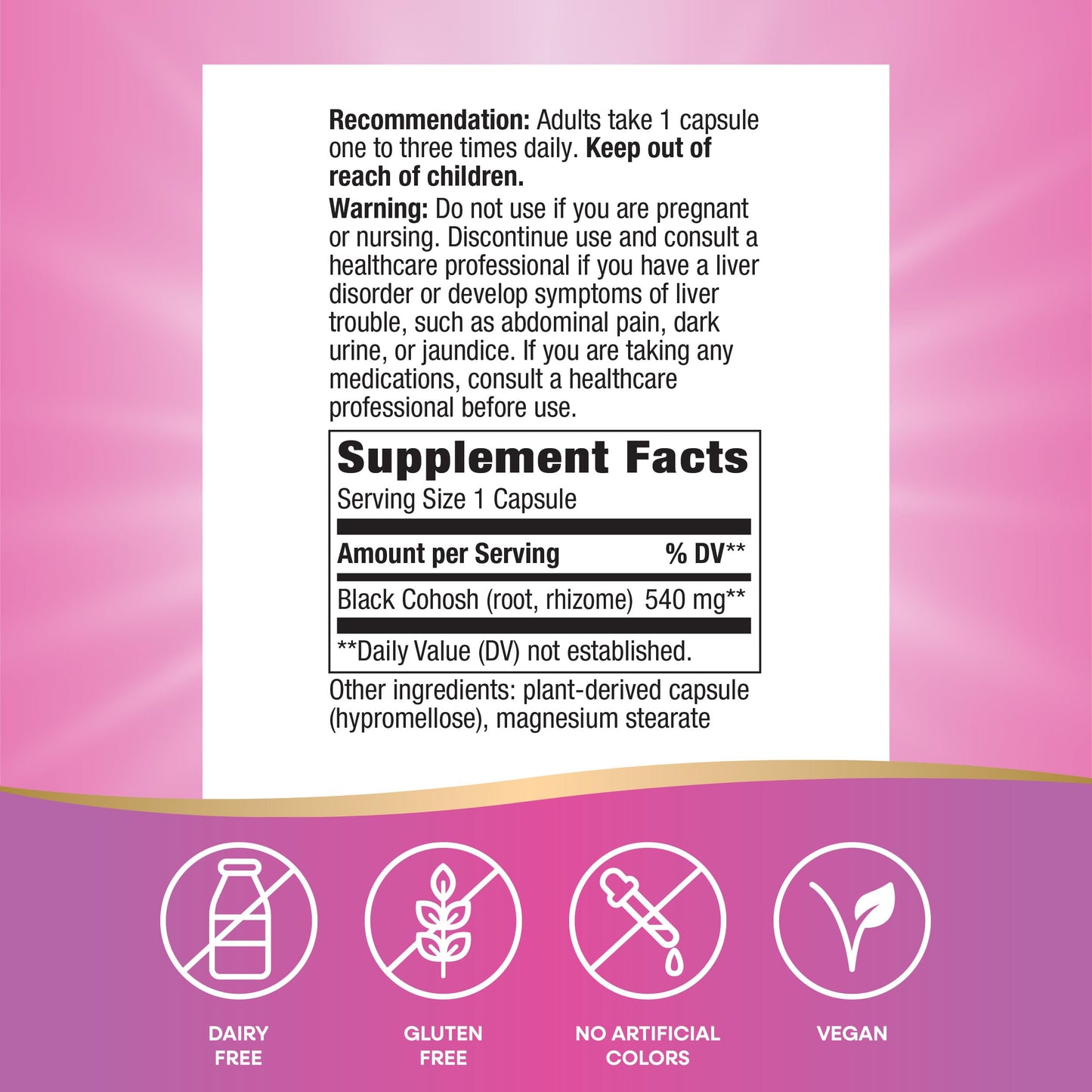 Nature's Way Black Cohosh Root, Traditional Support for Women's Health*, 540 mg per Serving, Non-GMO Project Verified, 180 Capsules (Packaging May Vary)