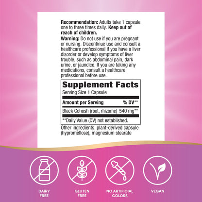 Nature's Way Black Cohosh Root, Traditional Support for Women's Health*, 540 mg per Serving, Non-GMO Project Verified, 180 Capsules (Packaging May Vary)