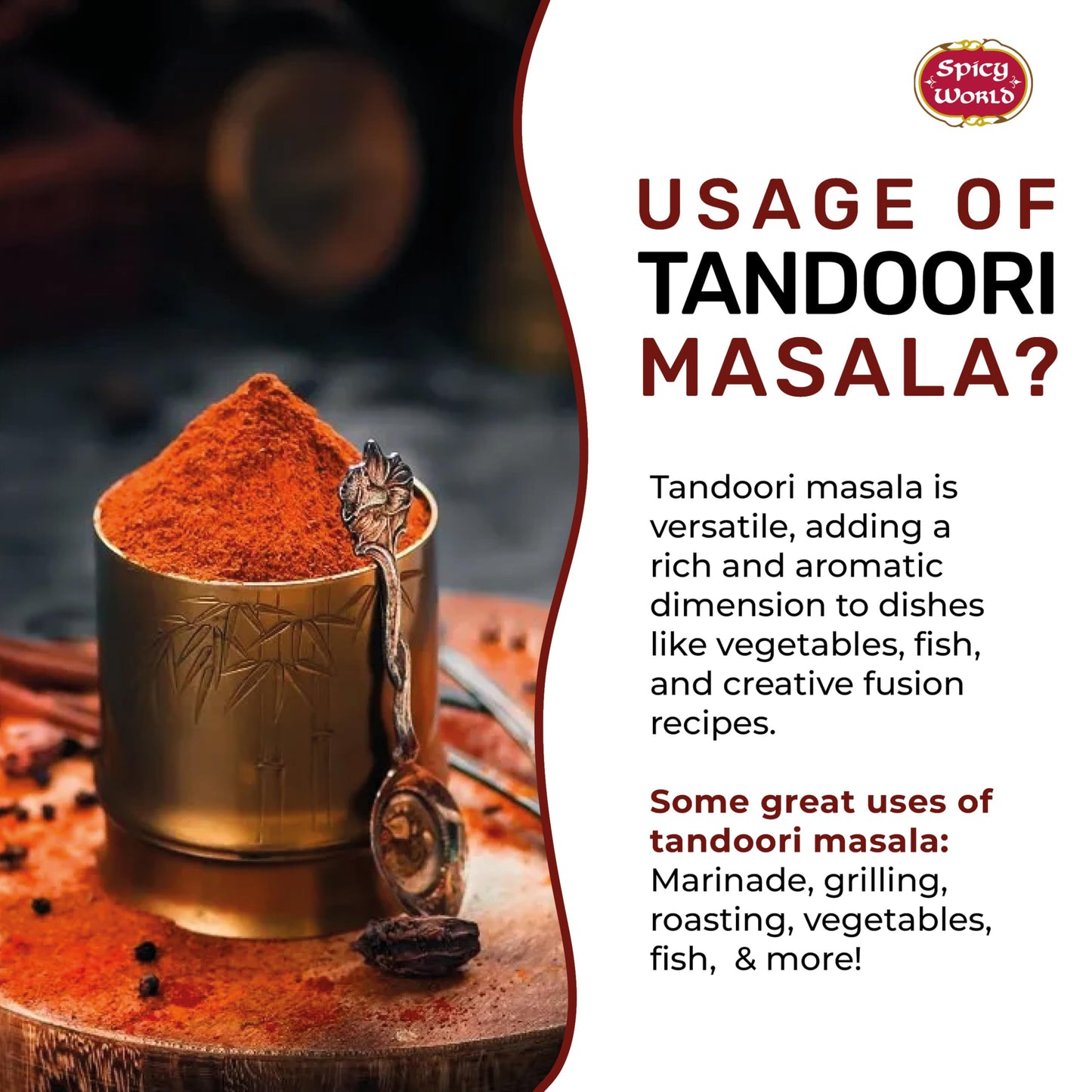 Spicy World Tandoori Masala Spice Mix Seasoning 7 Oz - 18 spice blend - Premium Quality Tandori Masala, Marinade & Grill Spice Blend