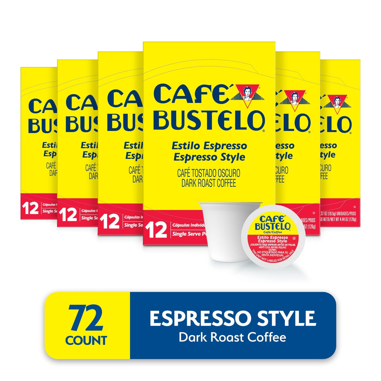 Café Bustelo Espresso Style, Dark Roast Coffee,12 Count Boxes (Pack of 6)
