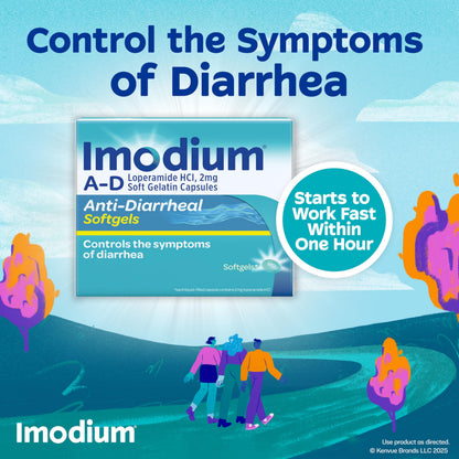 Imodium A-D Fast-Acting Anti-Diarrheal Softgels, Loperamide HCl 2 mg, Travel Essential Diarrhea Relief Medicine for Adults, 24 Count, Anti Diarrhea Pills,Easy to Swallow, for Ages 12+