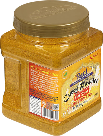 Rani Curry Powder Hot (11-Spice Authentic Indian Blend) 16oz (1lb) 454g PET Jar ~ All Natural | Salt-Free | Vegan | No Colors | Gluten Friendly | NON-GMO | Kosher | Indian Origin