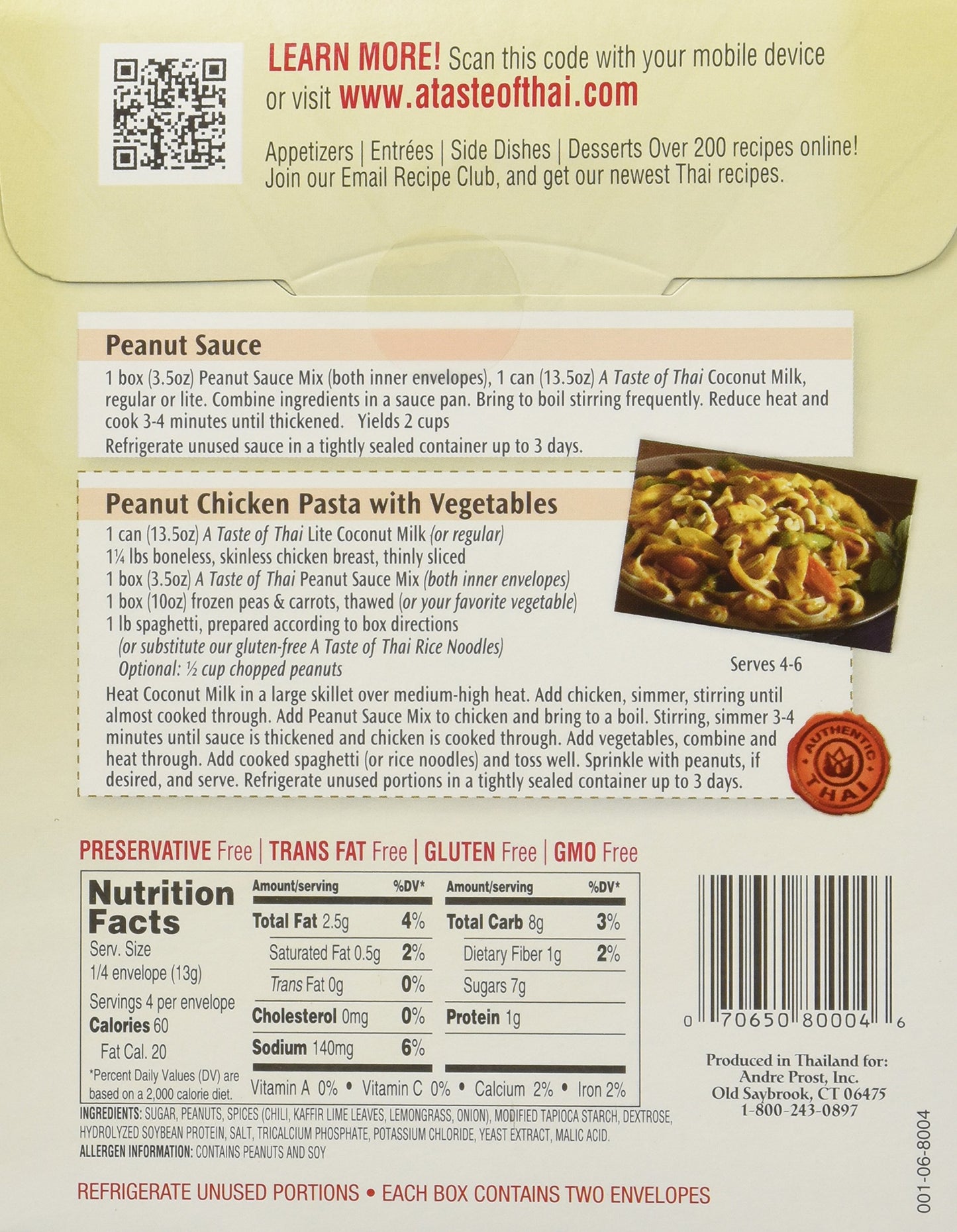 A Taste of Thai Peanut Sauce Mix Packets | Authentic Thai-Style Sauce with Ground Peanuts & Traditional Spices | Ready in Minutes | No Artificial Flavors | Non-GMO, Gluten-Free – (6 Pack, 3.5 oz Each)