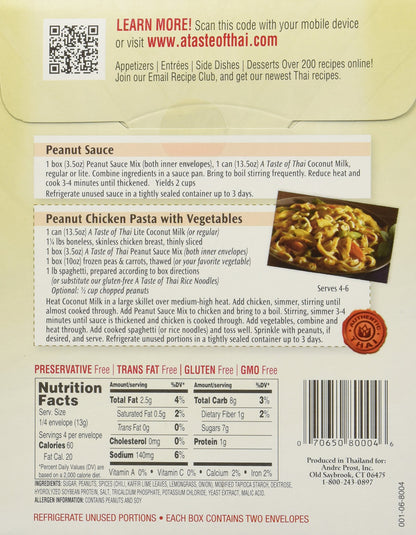 A Taste of Thai Peanut Sauce Mix Packets | Authentic Thai-Style Sauce with Ground Peanuts & Traditional Spices | Ready in Minutes | No Artificial Flavors | Non-GMO, Gluten-Free – (6 Pack, 3.5 oz Each)