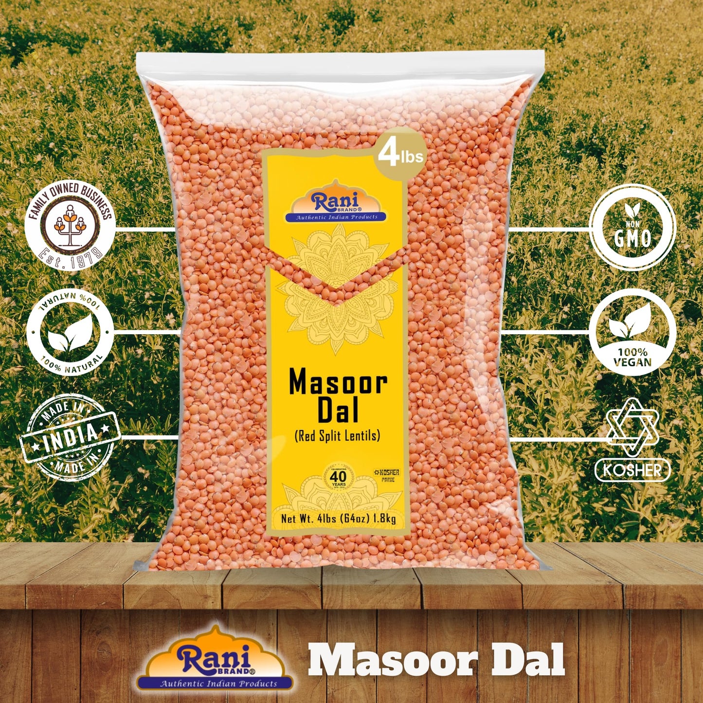 Rani Masoor Dal (Indian Red Lentils) Split Gram, 64oz (4lbs) 1.81kg Bulk ~ All Natural | Gluten Friendly | NON-GMO | Kosher | Vegan | Indian Origin