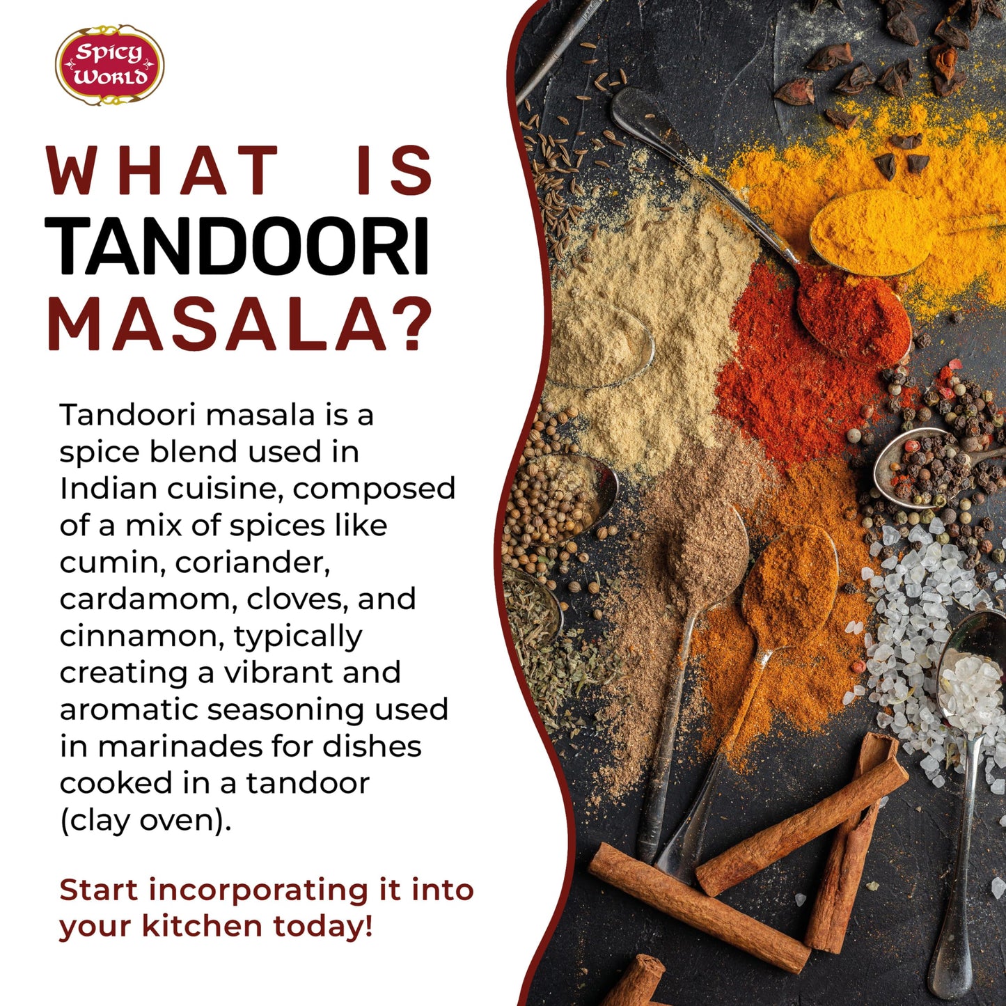 Spicy World Tandoori Masala Spice Mix Seasoning 7 Oz - 18 spice blend - Premium Quality Tandori Masala, Marinade & Grill Spice Blend