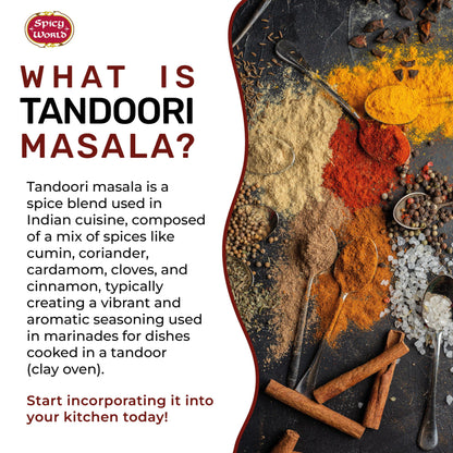 Spicy World Tandoori Masala Spice Mix Seasoning 7 Oz - 18 spice blend - Premium Quality Tandori Masala, Marinade & Grill Spice Blend