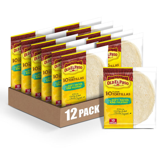 Old El Paso Flour Tortillas for Soft Tacos and Fajitas, Meal Prep, 10 Ct, 8.2 oz (Pack of 12)