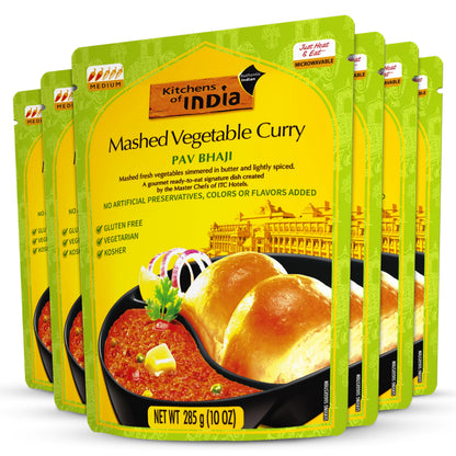 Kitchens Of India Ready To Eat Pav Bhaji, Mashed Vegtable Curry, 10-Ounce Boxes (Pack of 6)