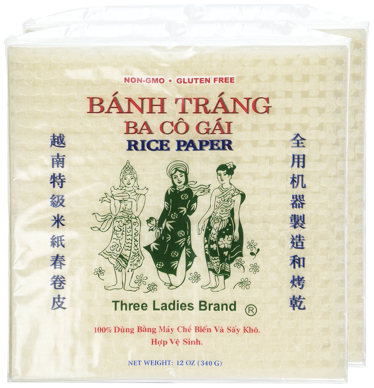 2 Packs Square Three Ladies Rice Paper Wrappers (22cm)