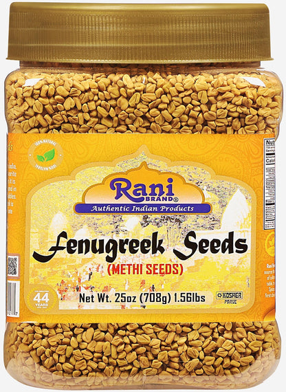 Rani Fenugreek (Methi) Seeds Whole 25oz (1.56lbs) 708g PET Jar, Trigonella foenum graecum ~ All Natural | Vegan | Gluten Friendly | Non-GMO | Kosher | Indian Origin, used in cooking & Ayurvedic spice