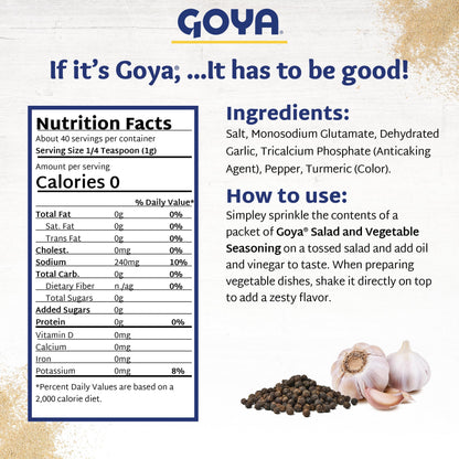 Salad and Vegetable Seasoning by Goya, All Purpose Seasoning for Fresh Vegetables, Leafy Greens, and Garden Salads, Latin-Inspired Spice Blend, 6-Pack, 3.52oz Cartons