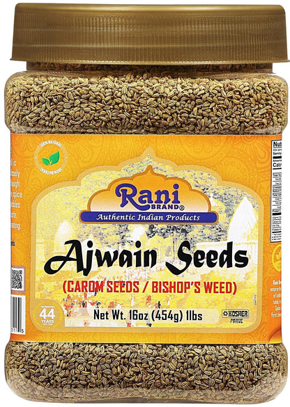 Rani Ajwain Seeds (Carom Bishops Weed) Spice Whole 16oz (1lb) 454g PET Jar ~ All Natural | Vegan | Gluten Friendly | NON-GMO | Kosher | Indian Origin