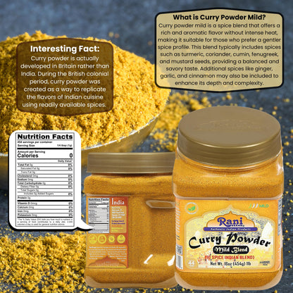 Rani Curry Powder Mild (10-Spice Authentic Indian Blend) 1lb (454g) PET Jar ~ All Natural | Salt-Free | NO Chili or Peppers | Vegan | No Colors | Gluten Friendly | NON-GMO | Kosher | Indian Origin