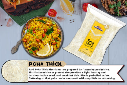 Rani Poha (Powa) Thick Medium-Cut (Flattened Rice) 64oz (4lbs) 1.81kg ~ All Natural, Salt-Free | Vegan | Kosher | No Colors | Gluten Friendly | Indian Origin