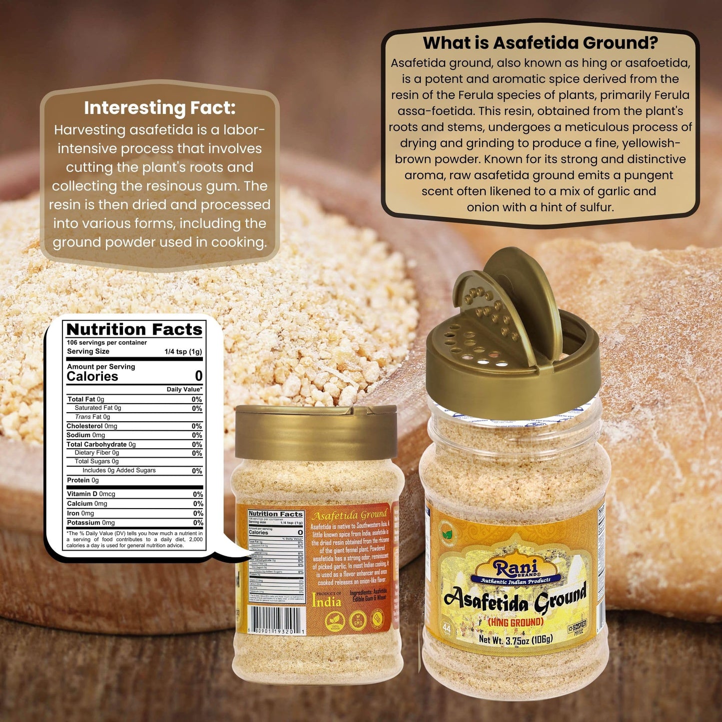 Rani Asafetida (Hing) Ground 3.75oz (106g) PET Jar ~ All Natural | Salt Free | Vegan | Non-GMO | Kosher | Asafoetida Indian Spice | Best for Onion Garlic Substitute
